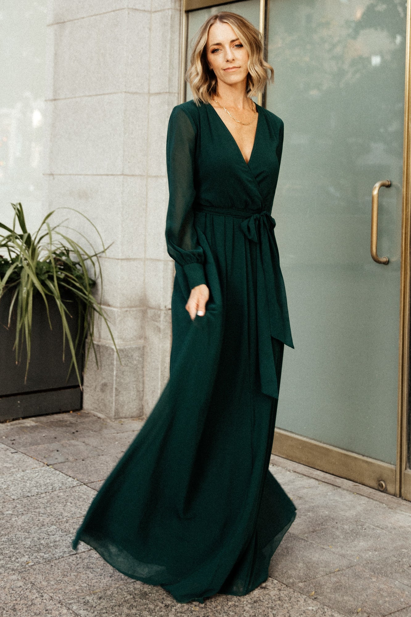 long sleeve green maxi dress